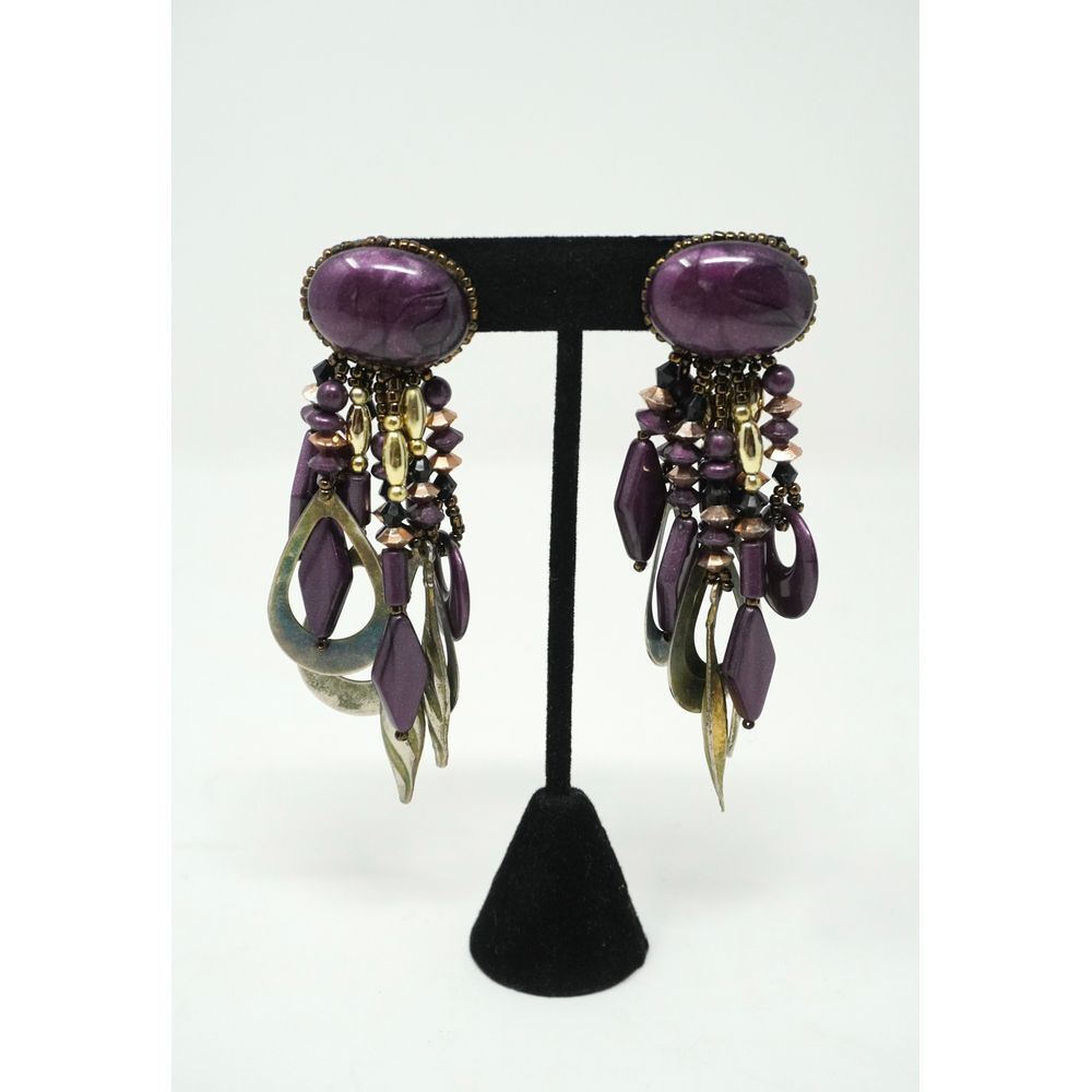 Vintage Estate Purple Lucite Black Brass Gold Beads in the Style of Chipita
